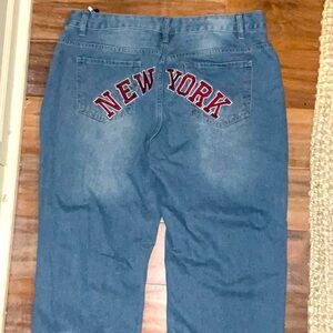 Large flared blue jeans